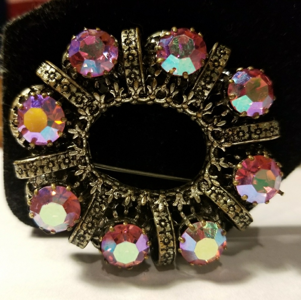 Antique AB Crystal Made In Austria Brooch